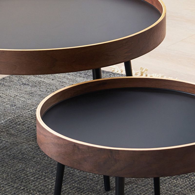 4 Legs Round Coffee Table Modern Wood Coffee Table in Brown/Black