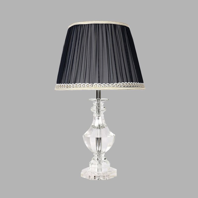 Lampe de table de nuit en forme de baril pour chambre à coucher, lumière unique traditionnelle en cristal noir, avec garniture tressée