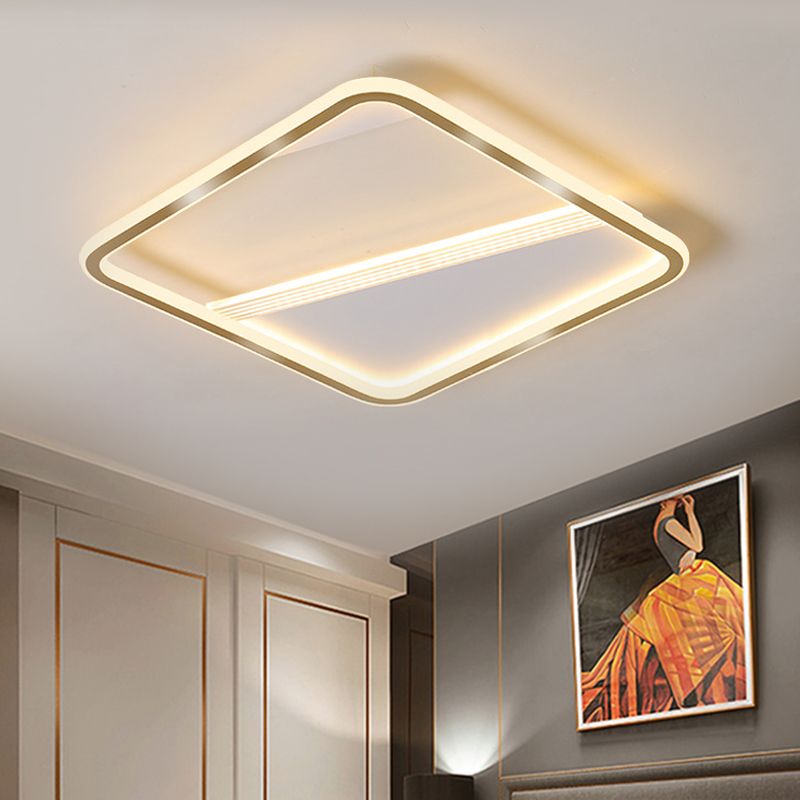 18"/21.5" W Gold Squared Flush Lamp Minimal LED Aluminum Ceiling Mount Lighting in Warm/White Light