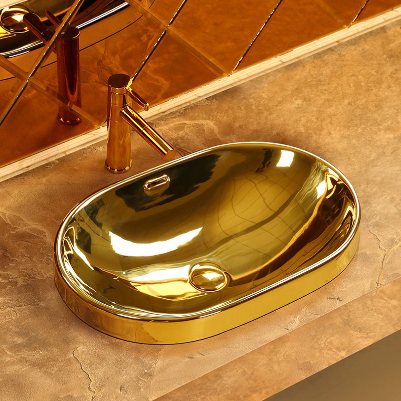 Modern Basin Sink Metal Rectangular with Overflow and Faucet Vessel Bathroom Sink