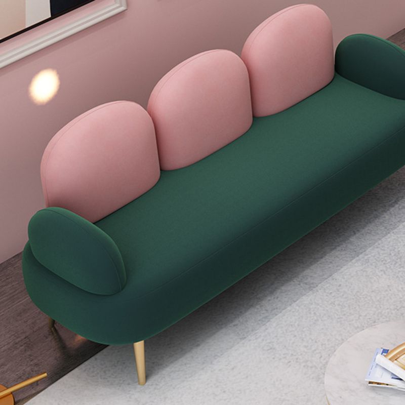 Contemporary Velvet Standard Seating Camel Back Rolled Arm Sofa