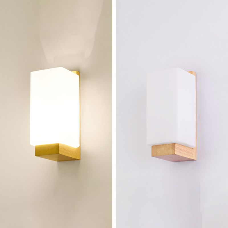 Luz de pared de color de registro de vidrio en la lámpara de pared rectangular de madera de estilo conciso moderno para espacios interiores