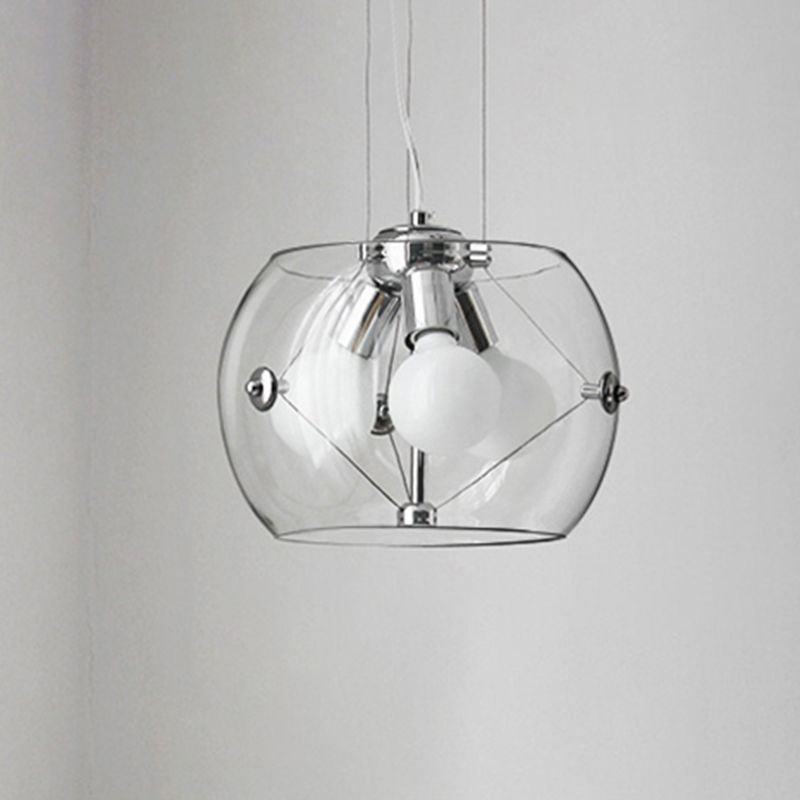 Post-modern Orb Pendant Light with Drum Shade 3 Bulbs Glass Chandelier for Study Room