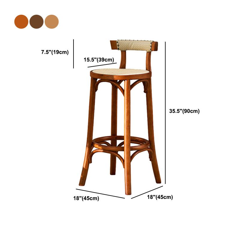Contemporary Round Footrest Bar Stool Solid Wood Rattan Bar Stool