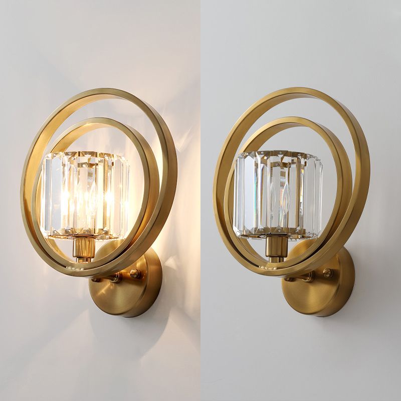 Gold Geometric Wall Light in Modern Luxury Style Electroplate Metal Wall Lamp with Crystal Shade