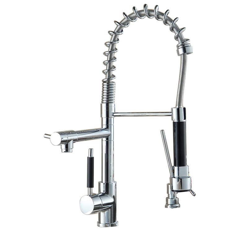 Pre-rinse Spring Spout Kitchen Sink Faucet Copper Swivel Spout with Pull out Sprayer
