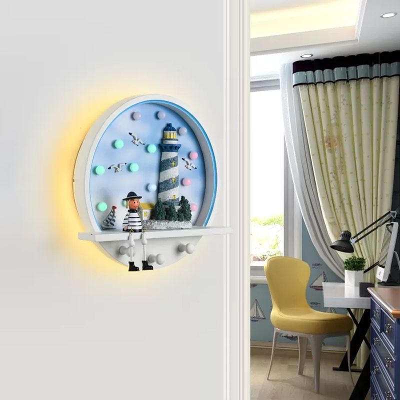 IDEA DE ILUMENTA DE LUN DE MUNDA DE MADERA DE DISCO Estilo de niños Led Blue Wall Light con diseño de personajes de dibujos animados