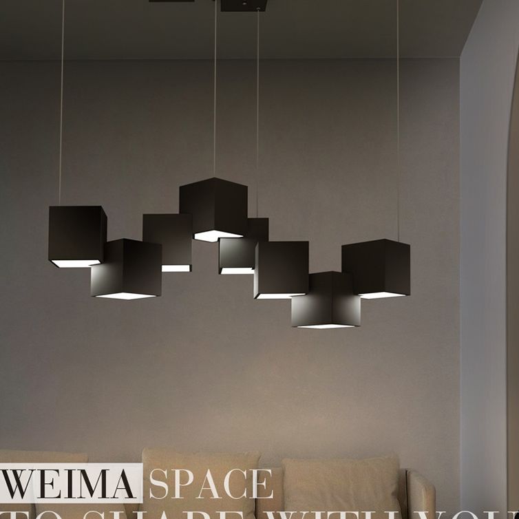 Multiple Square Island Pendant Lighting Modern Art Deco Metal LED Island Lamps for Art Gallery