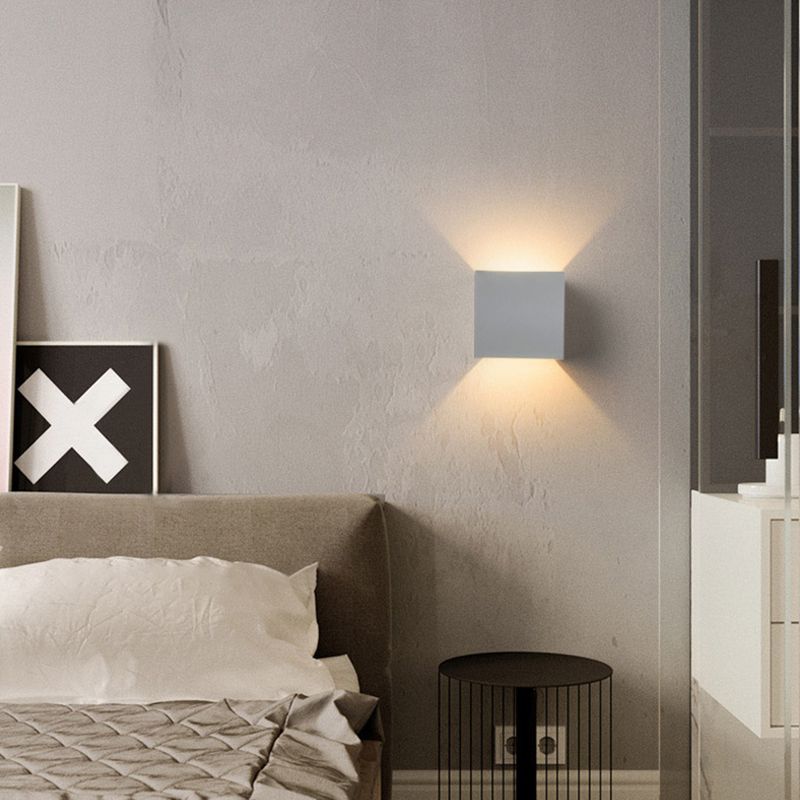 Metal Square Wall Light Fixture Minimalist in White for Bedroom