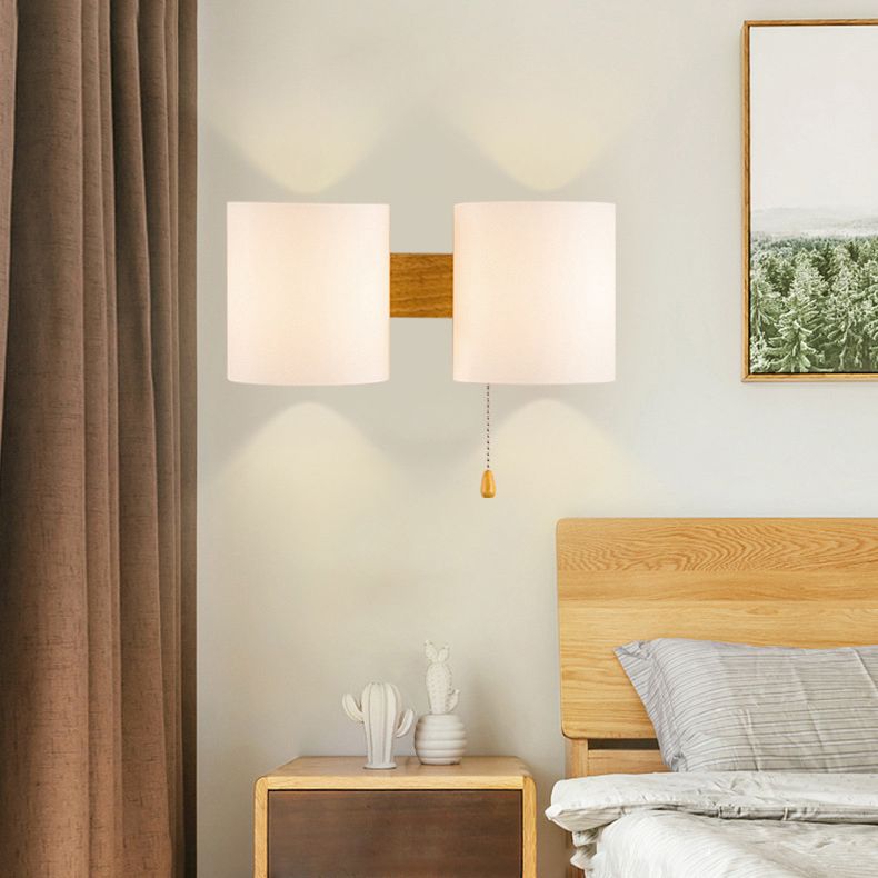 Wooden Cylindrical Wall Lamp in Modern Concise Style White Glass Wall Sconce for Interior Spaces
