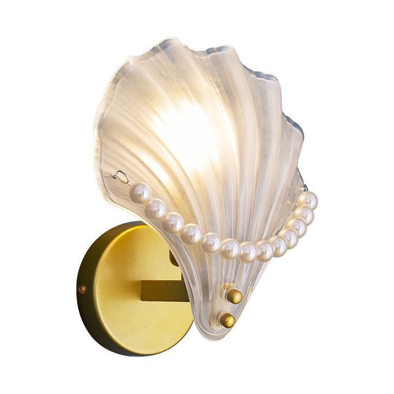 Unique Shade Glass Wall Sconce Modern Style Single Light Wall Mount Lighting in Gold