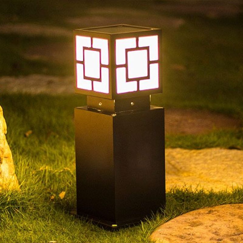 Black Square Solar Landscape Light Vintage Style Acrylic Outdoor LED Pathway Lamp