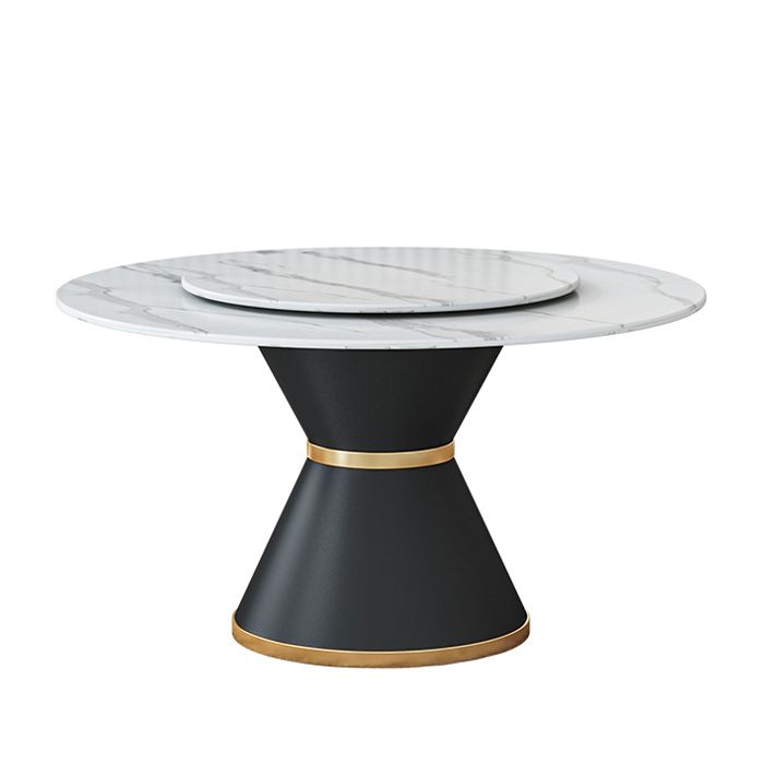 Round Stone Dining Table Black Base Traditional Luxury Dinette Table in White