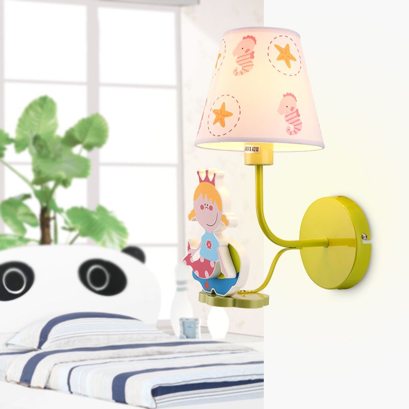 Wood Princess Wall Light met Seahorse Girls Slaapkamer 1 hoofd Cartoon Wall SCONCE