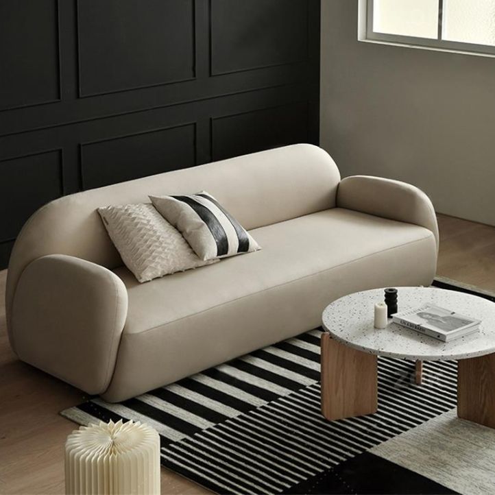 Contemporary Recessed Arm Sofa Tight Back for Living Room in Beige