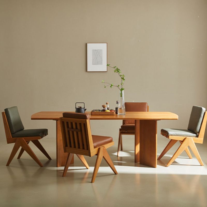 Modern Double Pedestal Table Rectangle Solid Wood Dining Room Table in Natural