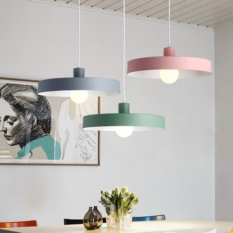 Modern Nordic Macaron Hanging Lamp Wooden Barn Single Pendant Light with Metal Shade