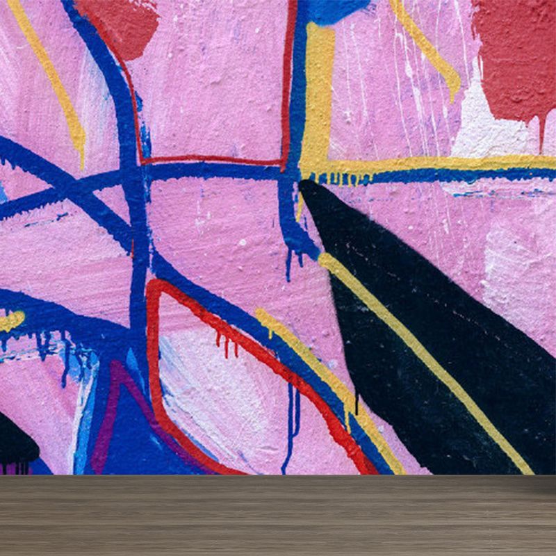 Pastel Color Graffiti Mural Wallpaper Modern Stain-Proof Wall Covering for Parlour