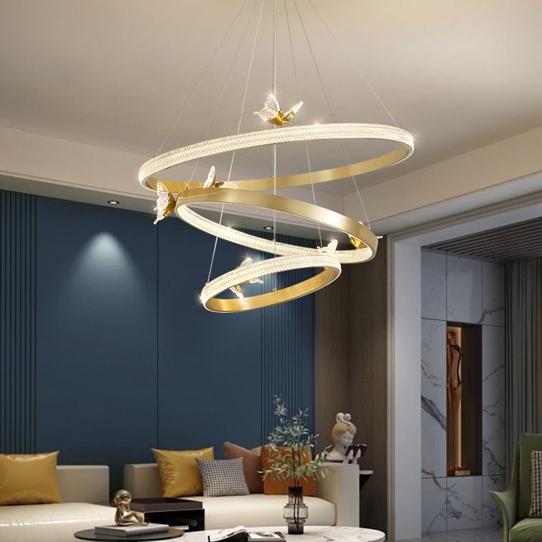 Ultra-modern Round Hanging Chandelier Acrylic Suspension Lighting with Hanging Cord for Living Room