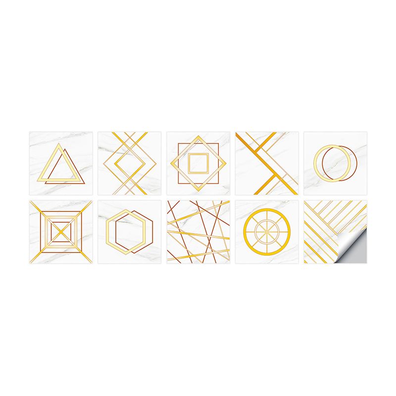 Geometrical Peel Wallpaper Panel Set Contemporary PVC Wall Decor in Gold on White