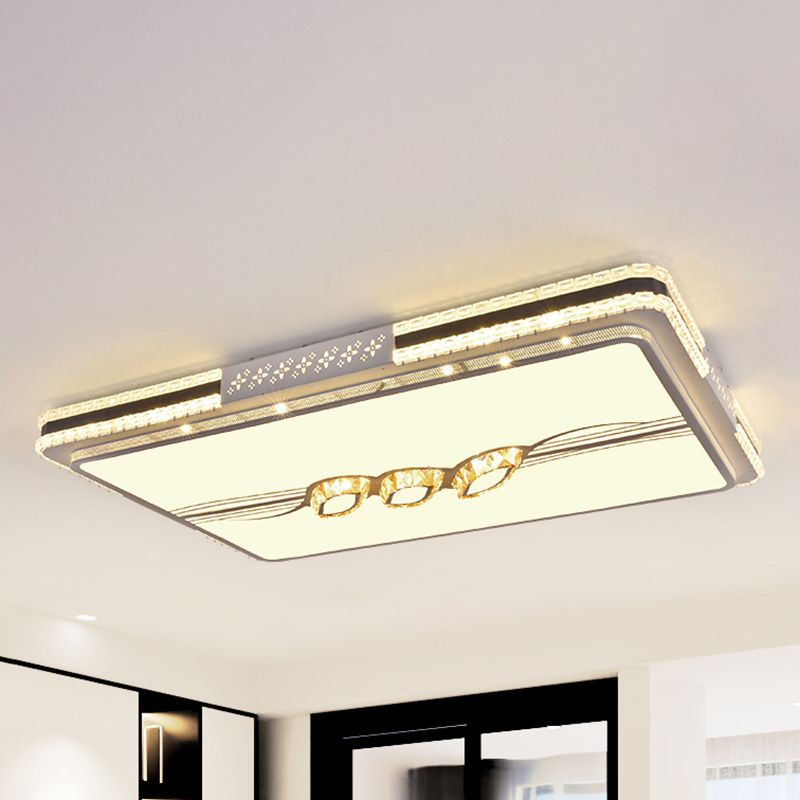 Plafonnier encastré moderne à LED en cristal à facettes rectangulaires en acier inoxydable