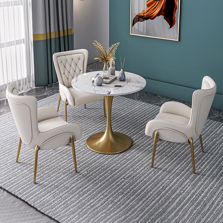 Sintered Stone Modern Style Dining Table White Round Table with Tulip Base