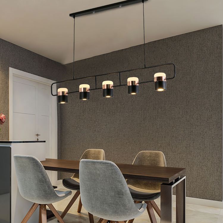 Linear Island Pendant Light Modern Style Dinning Room Island Chandelier Light in Black