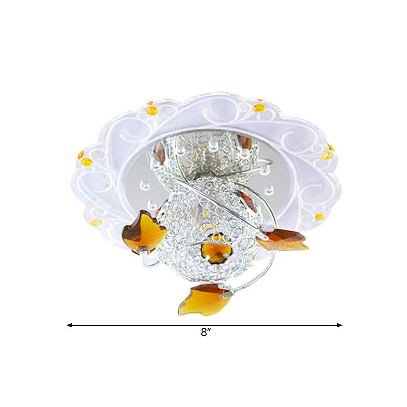 LED Hallway Flush Ceiling Light Simplicity White Scalloped Lighting Fixture with Globe Metal Shade