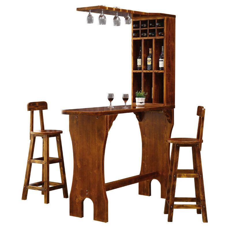 Traditional Indoor Bar Table Solid Wood Bar Table with Wine Glass Holders