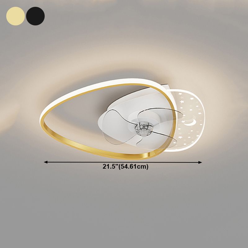 Geometric LED Ceiling Fan Light Modern Metal Bedroom Semi Flush Light with Invisible Blade