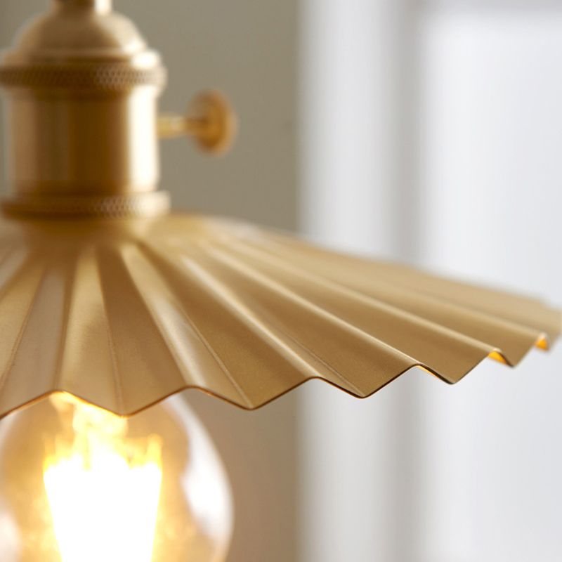 Vintage Umbrella Pendant Light Fixture 1-Light Metal Ceiling Suspension Lamp in Gold