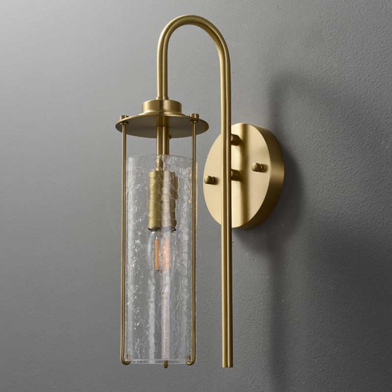 Modern Metal Wall Sconce Cylinder Shape Wall Light with Glass Shade for Bedroom