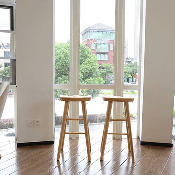 Modern Armless Counter Stool Pine Wood Cafe Bar Stool with Wooden Seat and Pedal