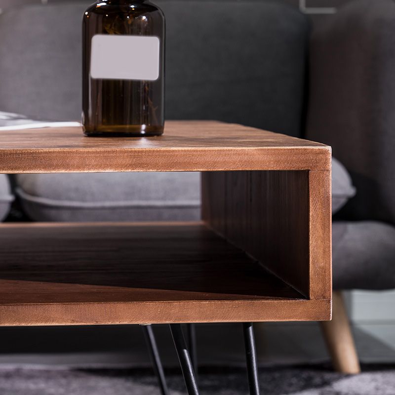 Contemporary Coffee Table with with Brown Top and Black Iron Legs
