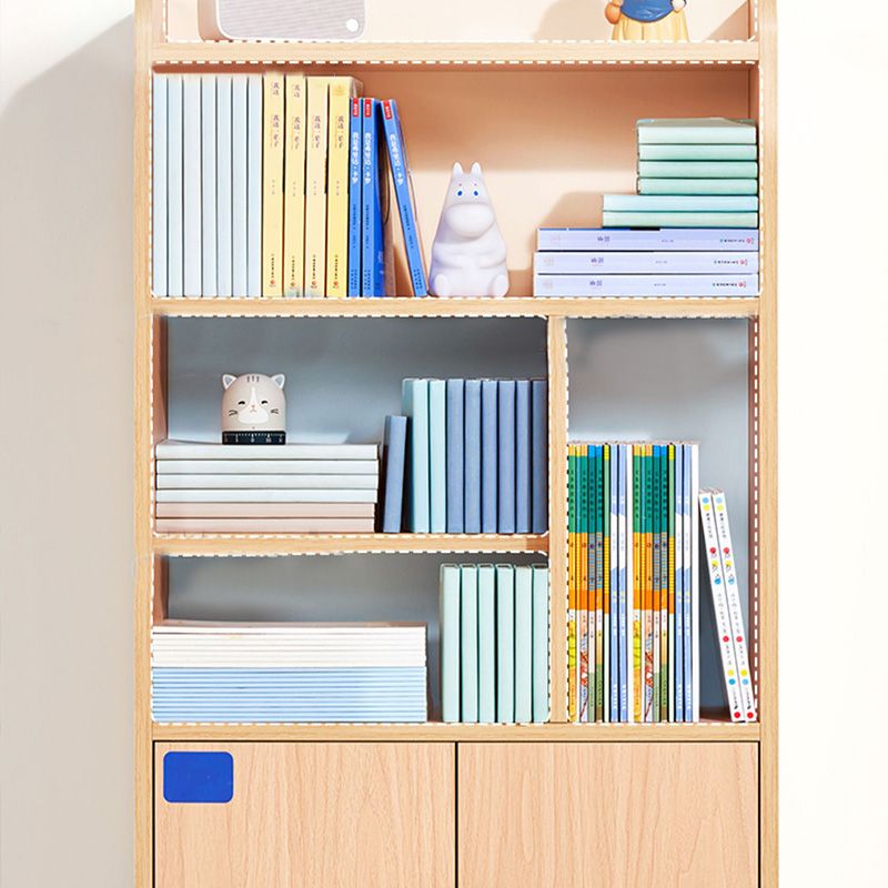 Contemporary Closed Back Book Shelf Solid Wood Cubby Storage Bookcase in Light Wood