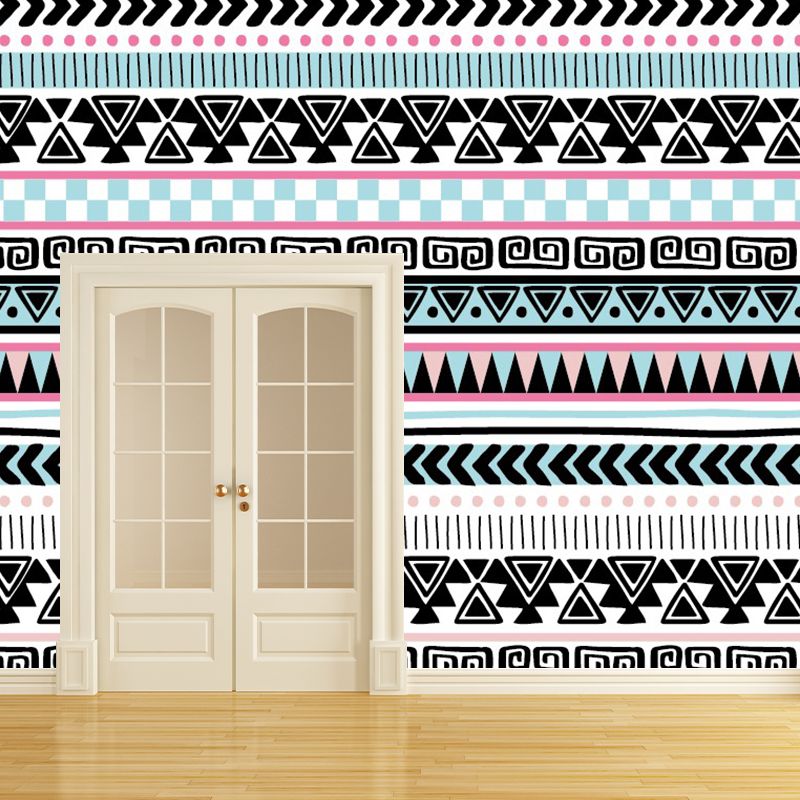 Pink-Blue Seamless Pattern Murals Geometry Boho Stain-Proof Wall Art for Living Room