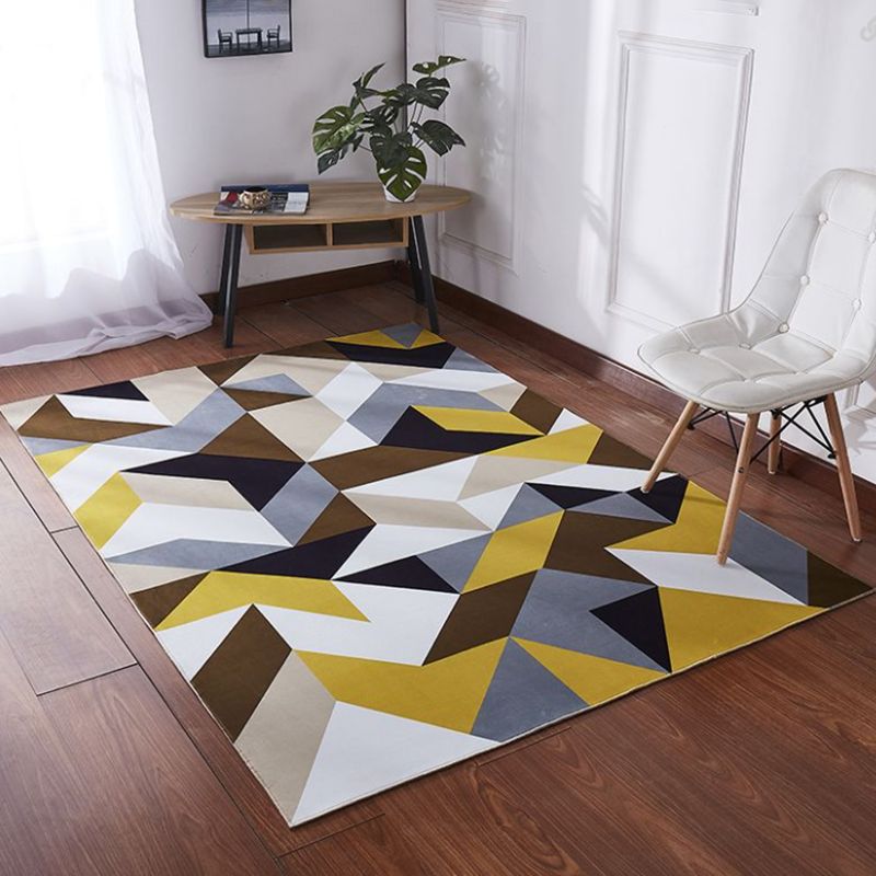 Yellow Geometric Rug Polyester Modern Rug Washable Indoor Rug for Home Decor