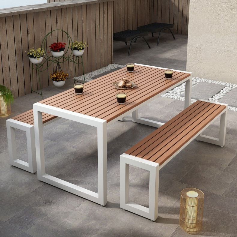 Industrial 1/3/5 Pieces Dining Set Rectangle Wood Dining Table for Courtyard