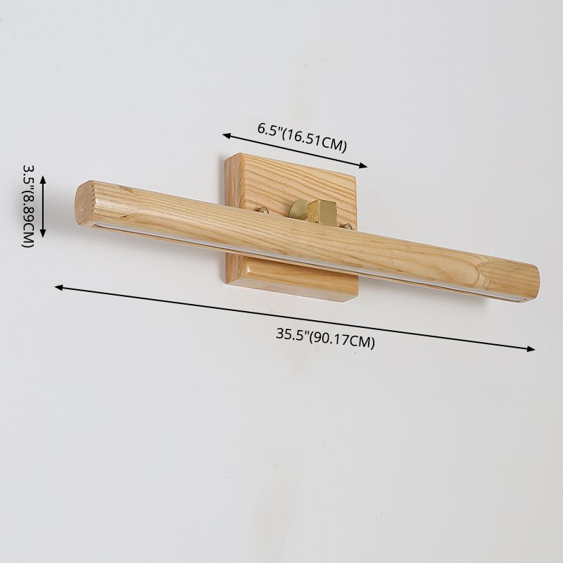 Simplicity Wooden LED Mirror Light Modern Style Long Strip Wall Sconce in Beige