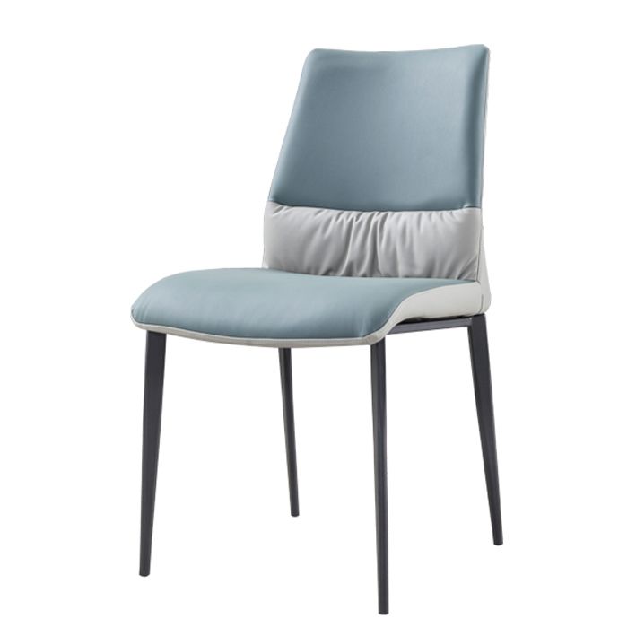 Chaises de salle à manger industrielles en métal, chaise sans accoudoirs en similicuir pour usage domestique (Ensemble de 2)