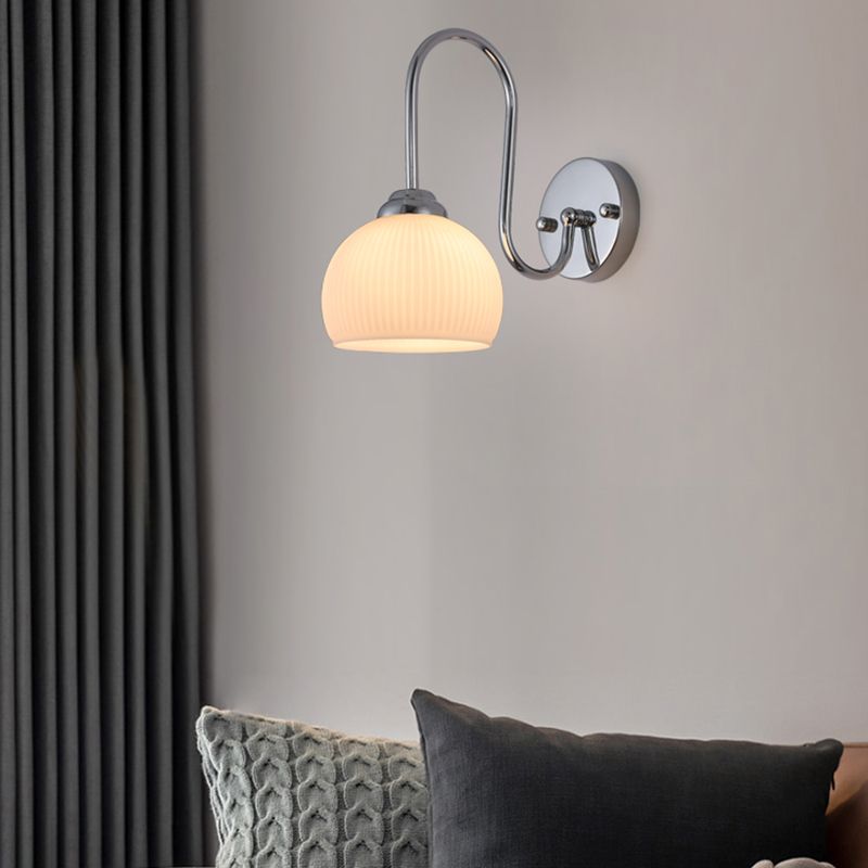 Nordic Style Wall Light Silvery Wall Lamp with Glass Shade for Bedroom