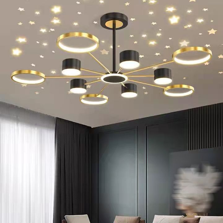 LED Simple Chandelier Lamp Multi Lights Round Shape Hanging Pendant Light for Living Room