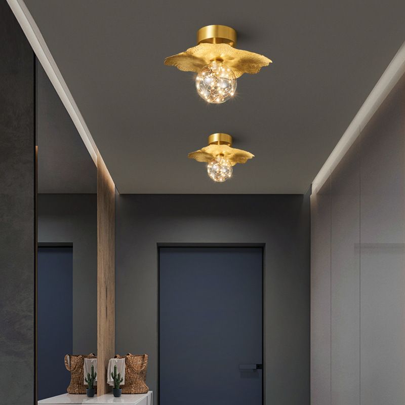 Modern Creative Style Ceiling Lamp Brass and Glass Lighting Fixture in Gold for Hallway