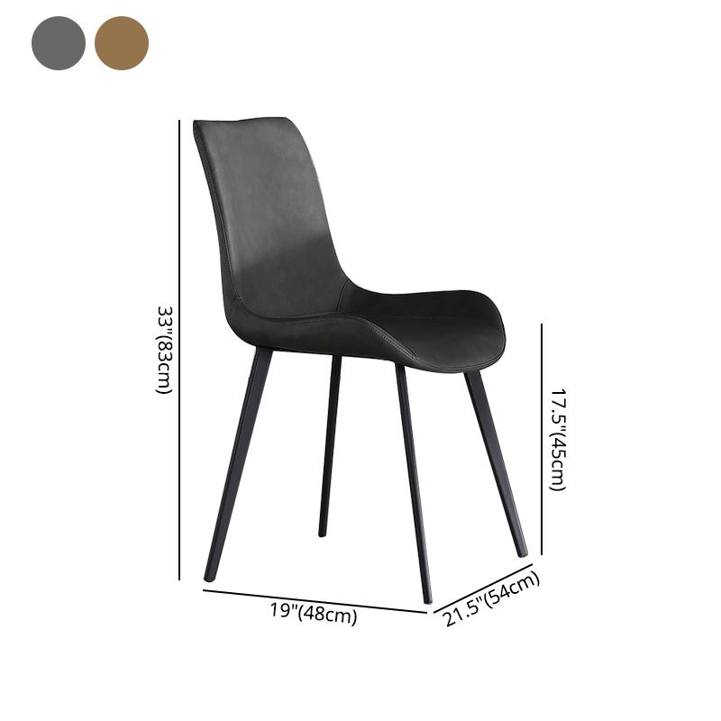 Silla auxiliar de cuero para el hogar moderno, respaldo sólido, silla de comedor con patas de metal