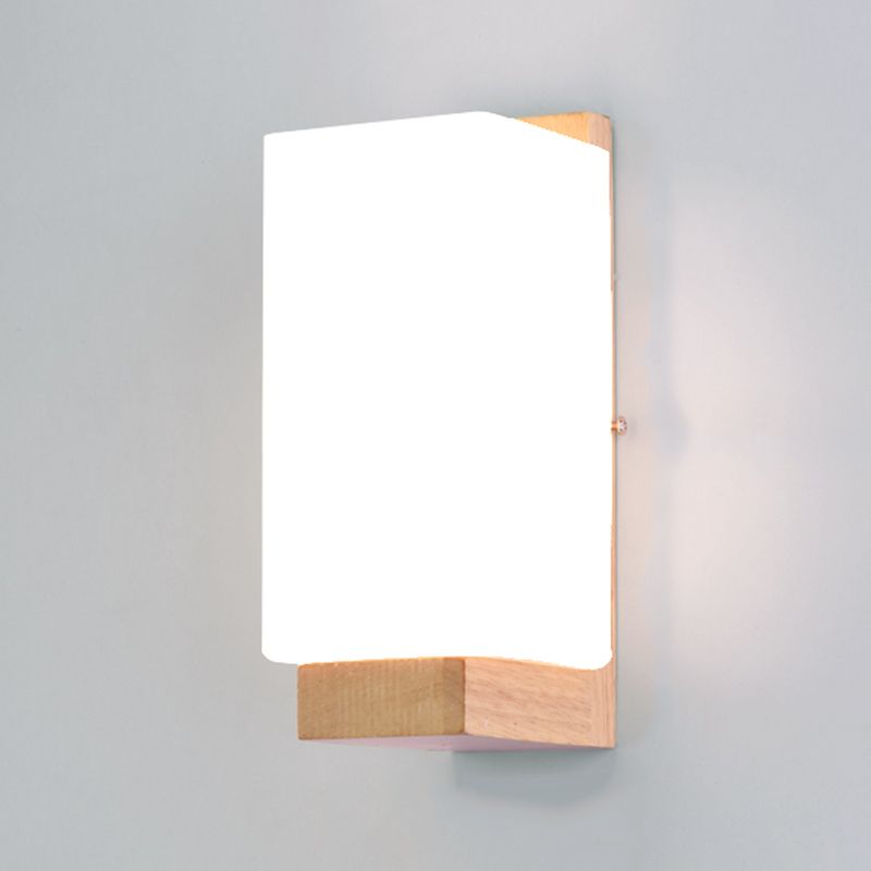 Nordic Wood Wall Light Cuboid 9" Wide Wall Sconce with White Glass for Bedroom