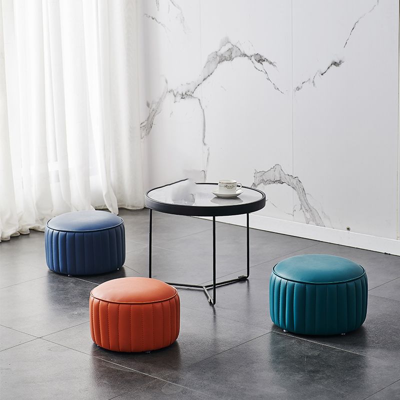 Solid Color Leather Pouf Modern Simple Round Upholstered Footstool