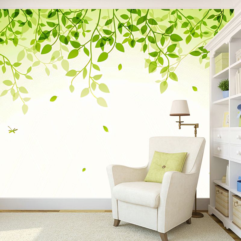 Giant Fresh Mural Wall Decor Pastel Green Tiny Leaf Wall Mural, Made to Measure