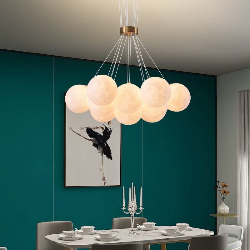 White Plastic Shade Chandelier Lighting Fixture Simple Pendant Light for Living Room