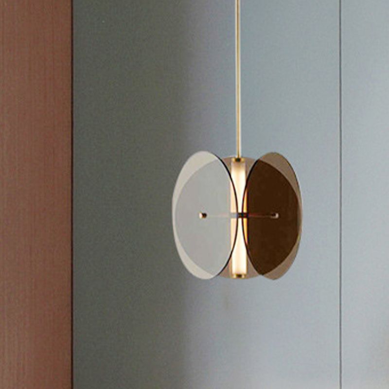 Gold Disc Pendant Light Fixture Modern 1 Light Black Glass Hanging Lamp Kit for Living Room