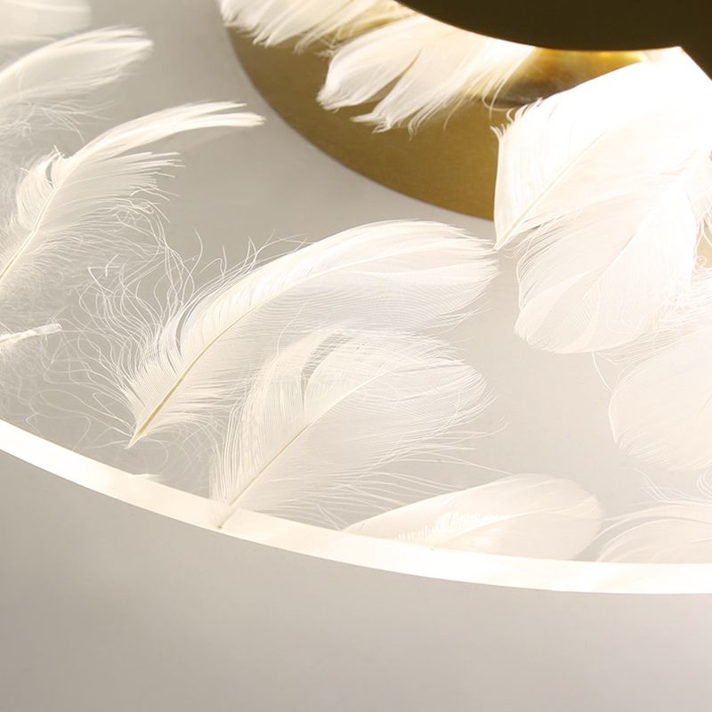 Modern Creative LED Feather Flush Mount Aluminium Circular Ceiling Fixture with Acrylic Shade